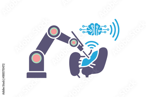 AI robotic surgery for organ medical illustration - Automated surgical robot arm with artificial intelligence brain