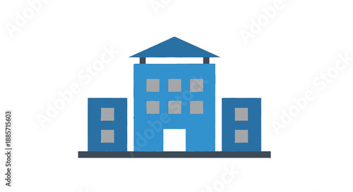 Government building in minimalist style with blue color scheme on white background for official use