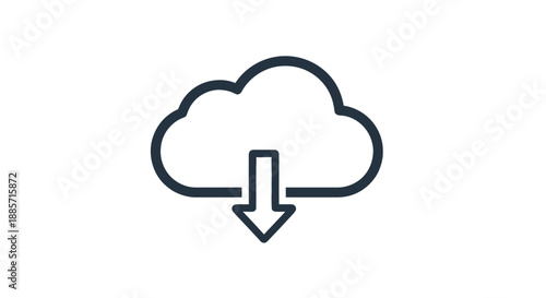 Cloud Download Icon in Simple Flat Design with Dark Blue Color on White Background for Web UI