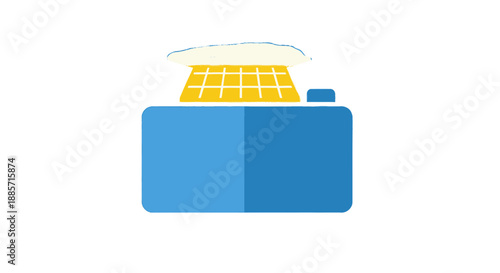 Cash box with money in simple flat design with blue and yellow colors on white background for financial illustration