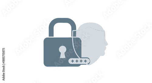 Padlock with keyhole and biometric authentication in minimalist design with soft blue color and clean lines for cybersecurity