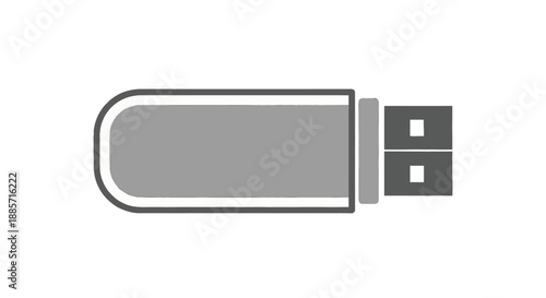 USB Flash Drive in Simple Flat Design with Gray Color on White Background for Technology Illustration