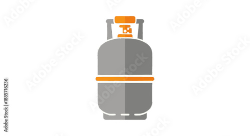 Gray Gas Cylinder with Orange Valve and Stripes in Simple Flat Design for Energy Industry