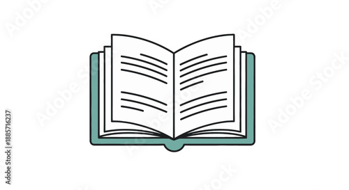 Open book with blank pages in minimalist style with simple line art and teal accents for education