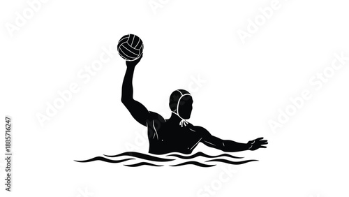 Water polo player throwing ball in swimming pool with sports and illustration on white background