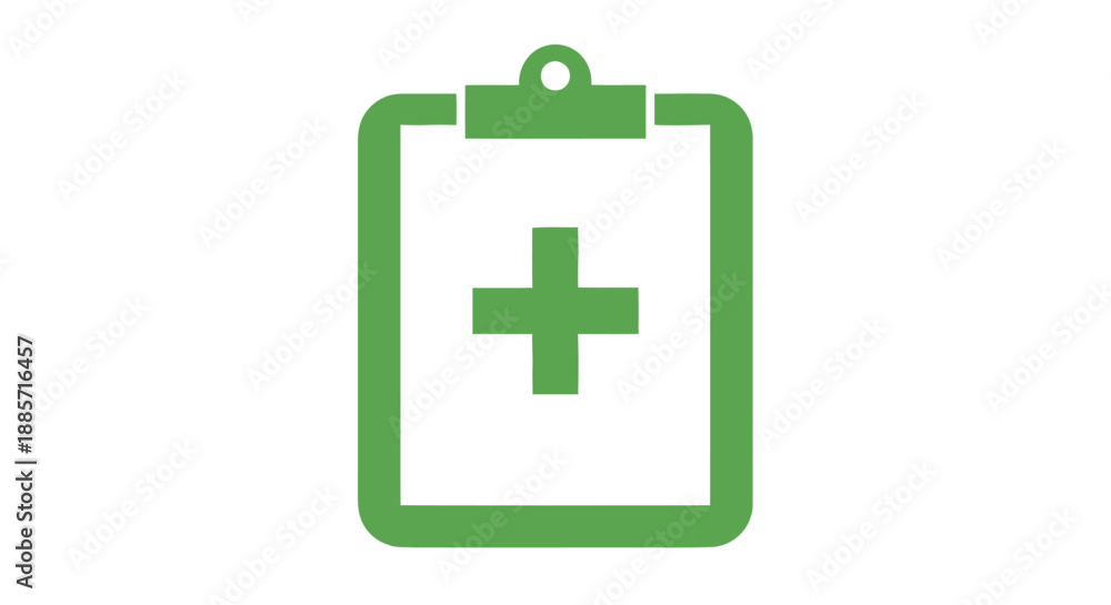 Obraz premium Medical Clipboard with Green Cross in Simple Flat Design on White Background for Healthcare