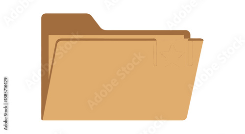 File Folders in Simple Flat Design with Brown Color on White Background for Office Supplies
