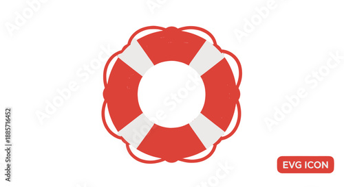 Red Life Preserver Icon in Simple Flat Design with Bold Color on White Background for Safety Symbol