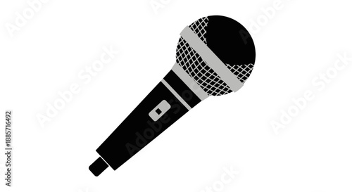 Microphone in simple flat design with black and white color scheme on isolated white background for music industry