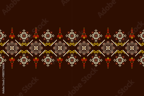 Ethnic Aztec abstract geometric oriental traditional embroidery seamless pattern. Native geometry decorative design for fabric, clothing, border decor, interior, wallpaper, background, texture, print