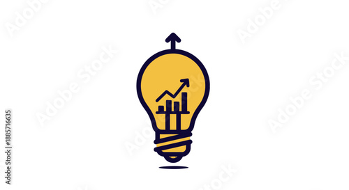 Lightbulb with growing graph inside in modern minimalist style with bright yellow and blue colors on white background for business presentation