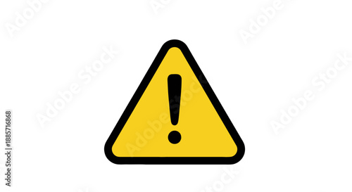 Warning sign with exclamation mark in yellow triangle with black border and white background for safety alert