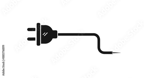 Electric Plug in Simple Flat Design with Black Color on White Background for Technology Illustration