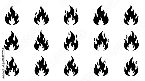 Set of black fire flames silhouettes on white background vector illustration