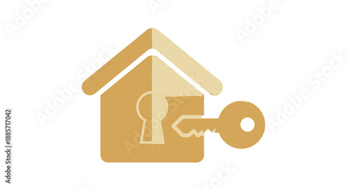 House Key Icon in Simple Flat Design with Gold Color on White Background for Real Estate Logo