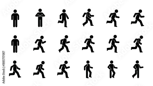 Set of stick figure illustrations depicting various human poses and actions