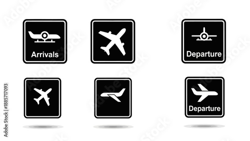 Airport signs arrivals and departures icons set on white background