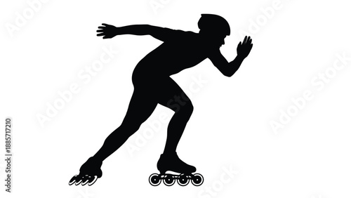 Silhouette of a person rollerblading with skating and sports and fitness on white background