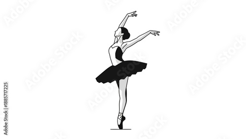 Ballet Dancer in Black Tutu Performing Graceful Pose, Isolated Vector Illustration, Elegant Artistry for Performance and Dance Concepts