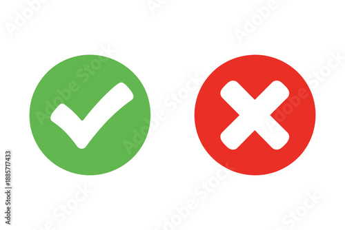 Check mark and cross symbol pair for correct and incorrect answers isolated on transparent background for web design use