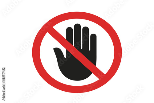 Stop sign with hand silhouette inside red circle crossed out for warning and prohibition isolated on transparent grid