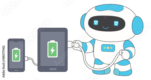 Friendly AI Robot Charging Mobile Devices Technology