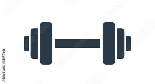 Dumbbell icon in simple flat design with dark blue color on white background for fitness app