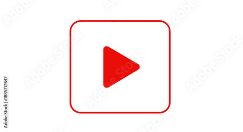 Red play button icon in modern minimalist design with bold red color on white background for video streaming