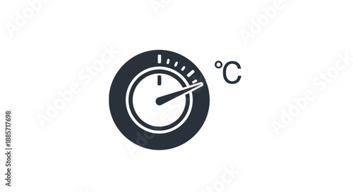 Temperature gauge icon in simple flat design with dark blue color on white background for web interface
