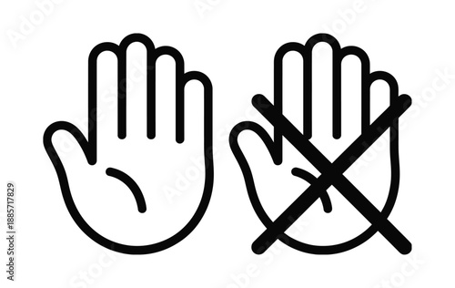 Stop hand gesture and crossed out hand icon isolated on transparent background outline symbols for prohibition and restriction flat vector graphic