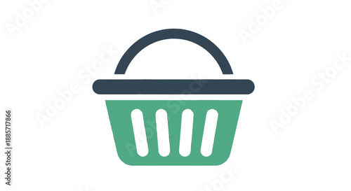 Shopping Basket Icon in Simple Flat Design with Green and Blue Colors on White Background for E-commerce