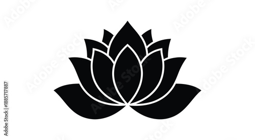 Black lotus flower silhouette on transparent background peaceful symbol of purity enlightenment and spirituality vector art
