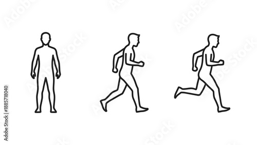 Illustrated sequence of human figure progressing from standing to running
