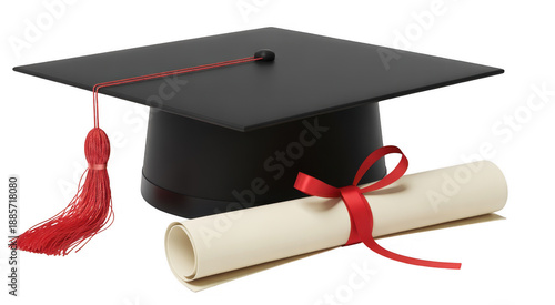 Black graduation cap and diploma education black cap isolated on a transparent background