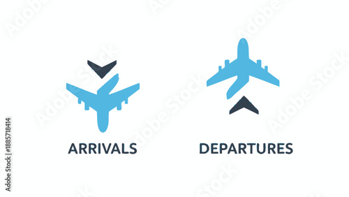 Arrivals and departures graphic icons of airplanes representing travel