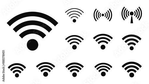 Set of wi fi signal icons for communication and network availability