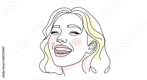 Minimalist portrait of a joyful woman with closed eyes and a radiant smile—capturing warmth, laughter, and empowerment for International Women’s Day