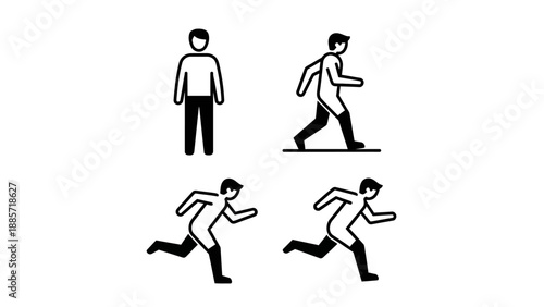 Icon set simple human figures depicting standing walking and running