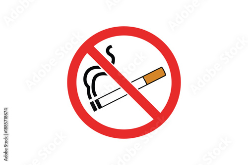 No smoking, cigarette with smoke in red circle sign, vector illustration of healthy lifestyle choice and wellness