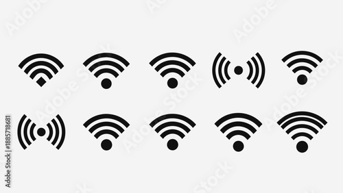 Set of wi fi signal icons wireless communication symbols on white