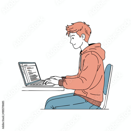 Young adult working on laptop computer