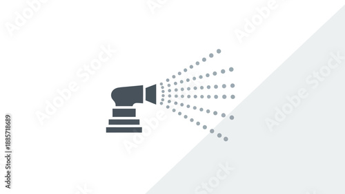 Abstract illustration of a spray nozzle emitting dots on a white background