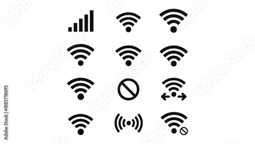 Set of wi fi signal icons for wireless network connectivity and design elements