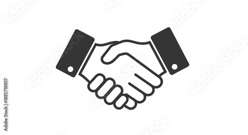 Handshake in simple line art style with black and white color on transparent background for corporate logo