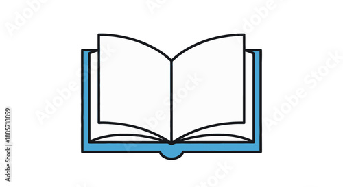 Open book illustration in simple flat style with blue cover on white background for education