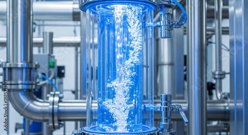 High Purity Water Processing System Blue Illuminated Glass Tube Flow