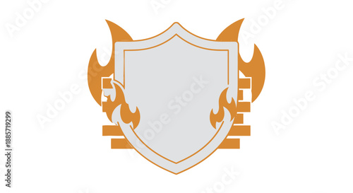 Shield Icon with Flames in Orange Gradient on White Background for Security Logo