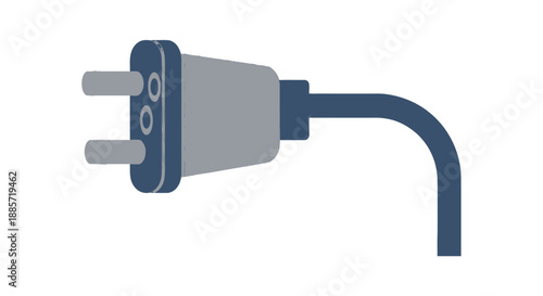 Electric Plug in Flat Design with Blue and Gray Colors on White Background for Technology Illustration