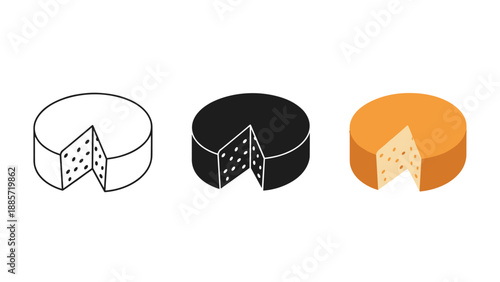 Three cheese wedges in black, white and orange on white background