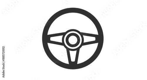 Steering wheel icon in simple flat design with dark gray color on white background for automotive or transportation logo